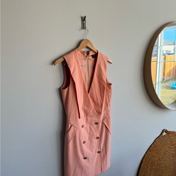 Marciano Guess Eliana Shift Button Salmon Pink Sleeveless Suit Dress - Picture 3 of 9